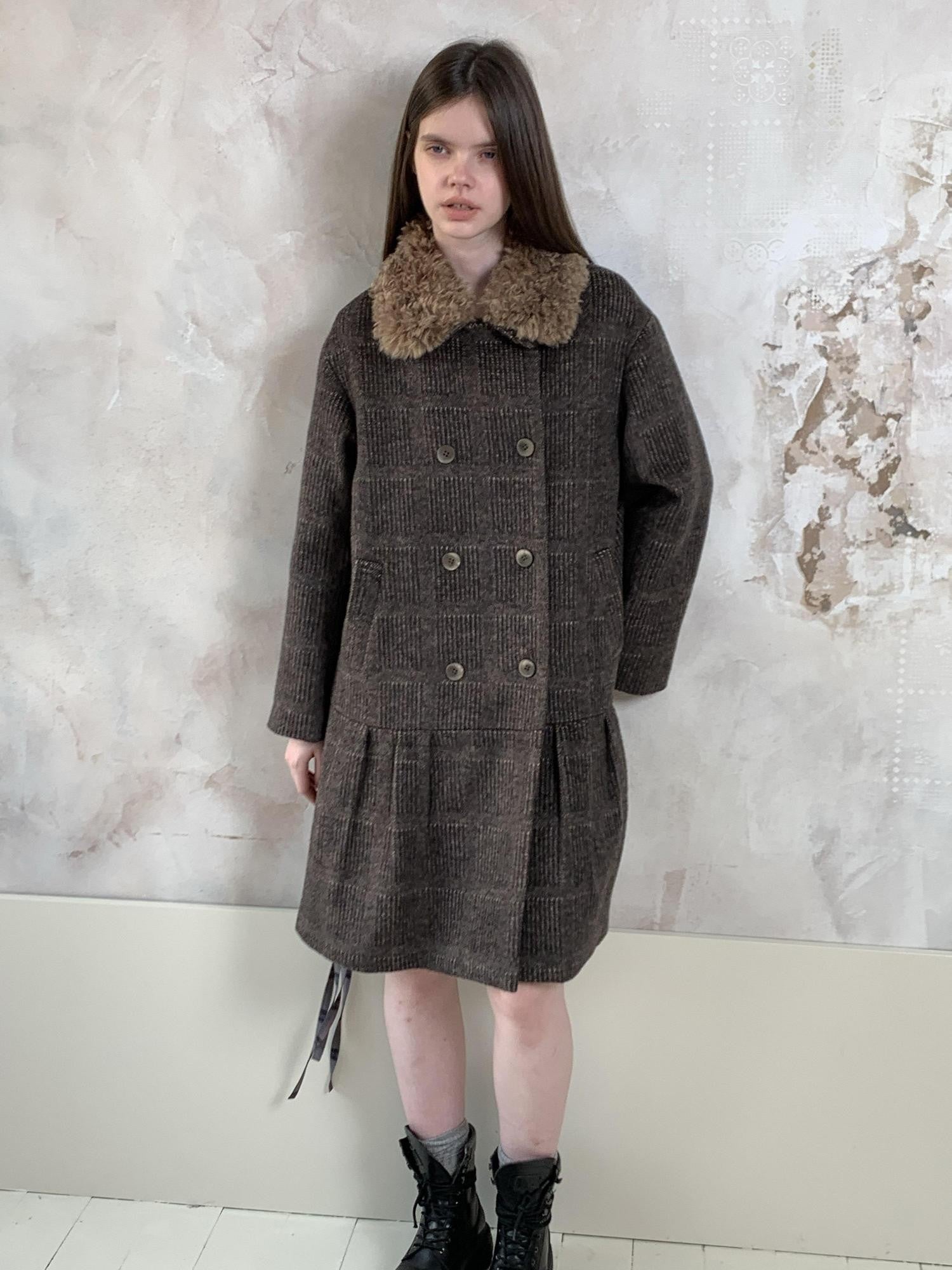 UNIVERSE Vintage Tartan Oversized Turn Down Collar Women's Wool Blend Wool Coats