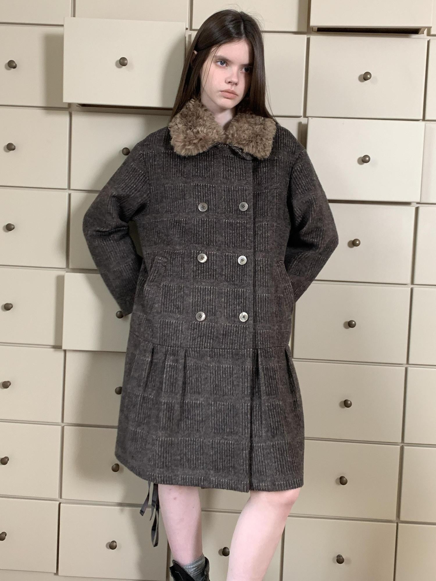 UNIVERSE Vintage Tartan Oversized Turn Down Collar Women's Wool Blend Wool Coats