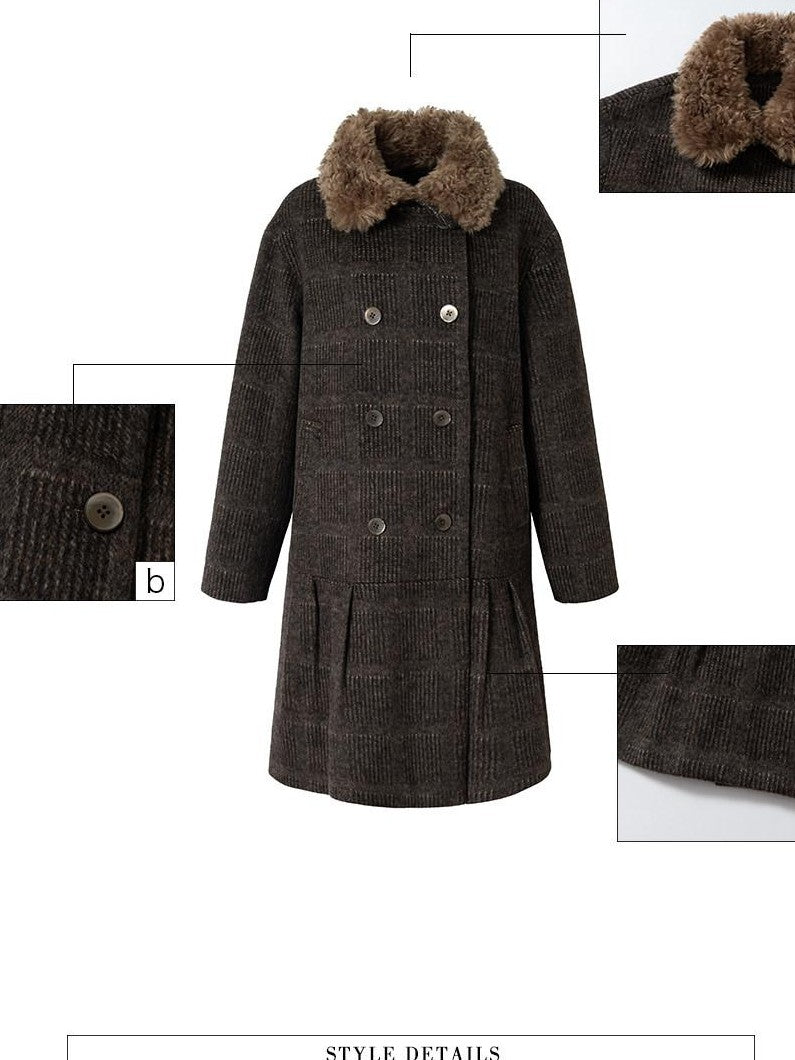 UNIVERSE Vintage Tartan Oversized Turn Down Collar Women's Wool Blend Wool Coats