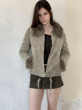 UNIVERSE Washed Corduroy Spliced Shearling Collar Hippie Women's Cotton Casual Jackets
