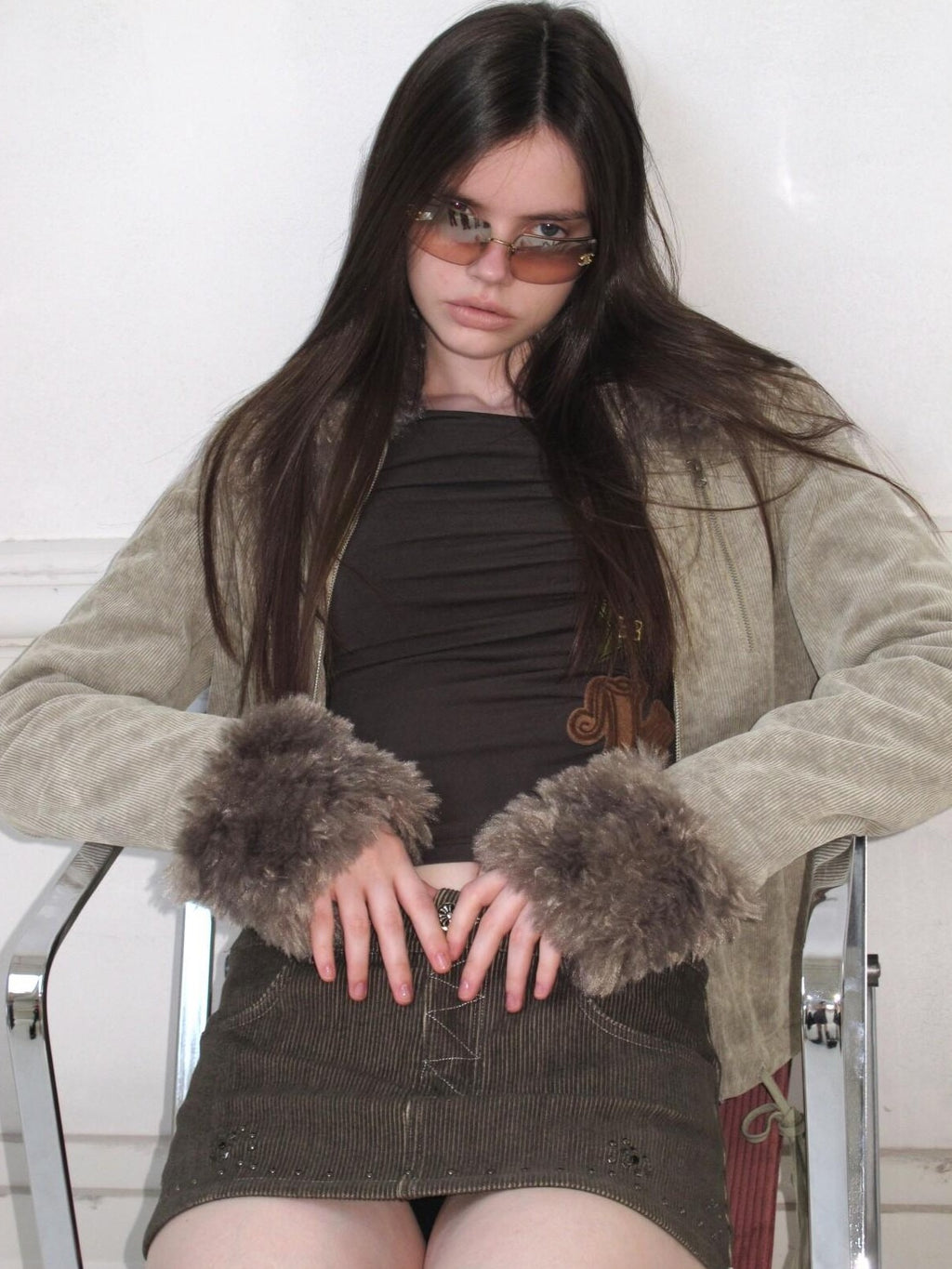 UNIVERSE Washed Corduroy Spliced Shearling Collar Hippie Women's Cotton Casual Jackets