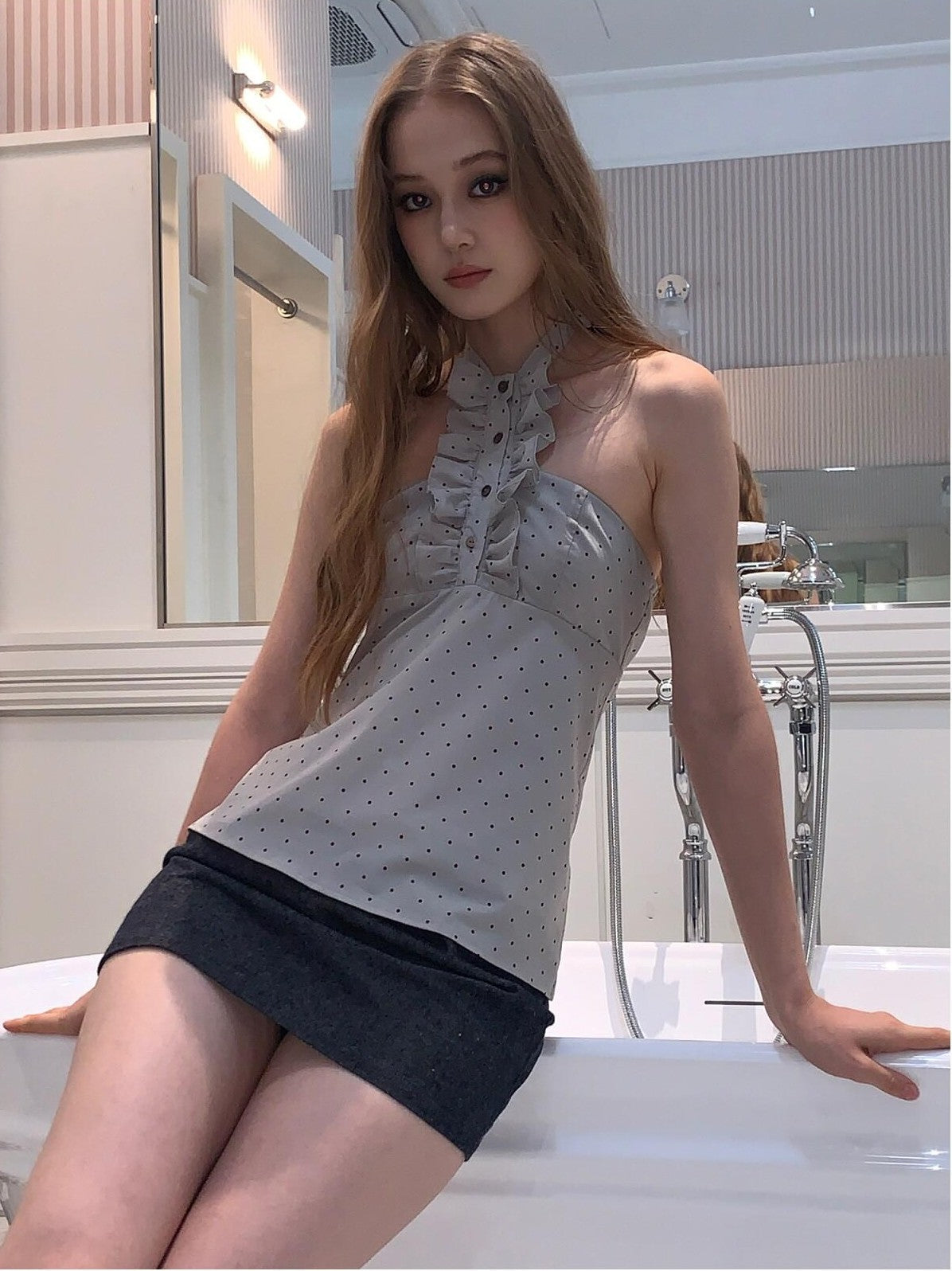 UNIVERSE Washed Denim Bow A Line Low Waist Women's Linen Cotton Mini Skirts