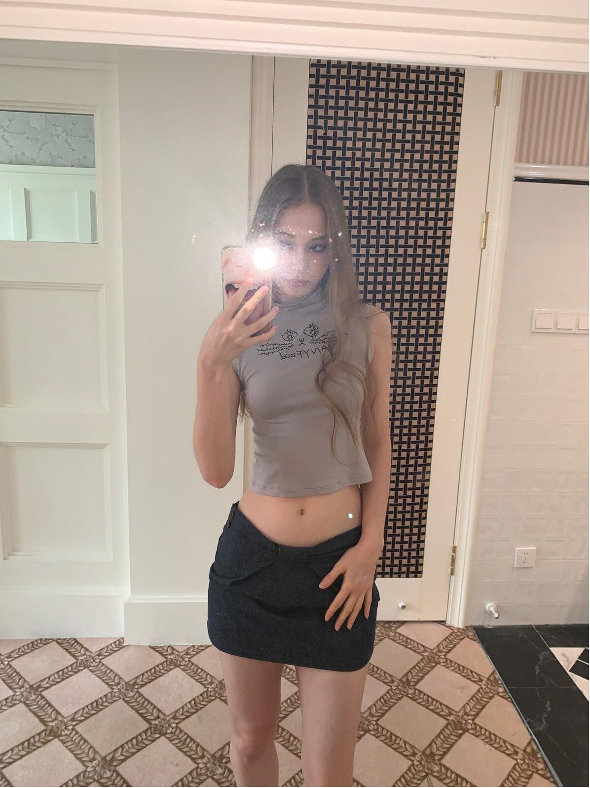UNIVERSE Washed Denim Bow A Line Low Waist Women's Linen Cotton Mini Skirts