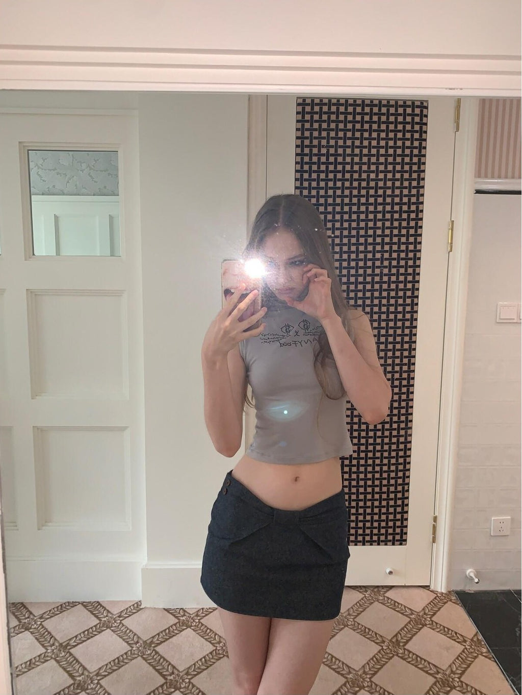 UNIVERSE Washed Denim Bow A Line Low Waist Women's Linen Cotton Mini Skirts