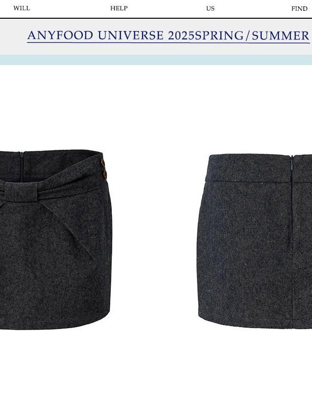 UNIVERSE Washed Denim Bow A Line Low Waist Women's Linen Cotton Mini Skirts