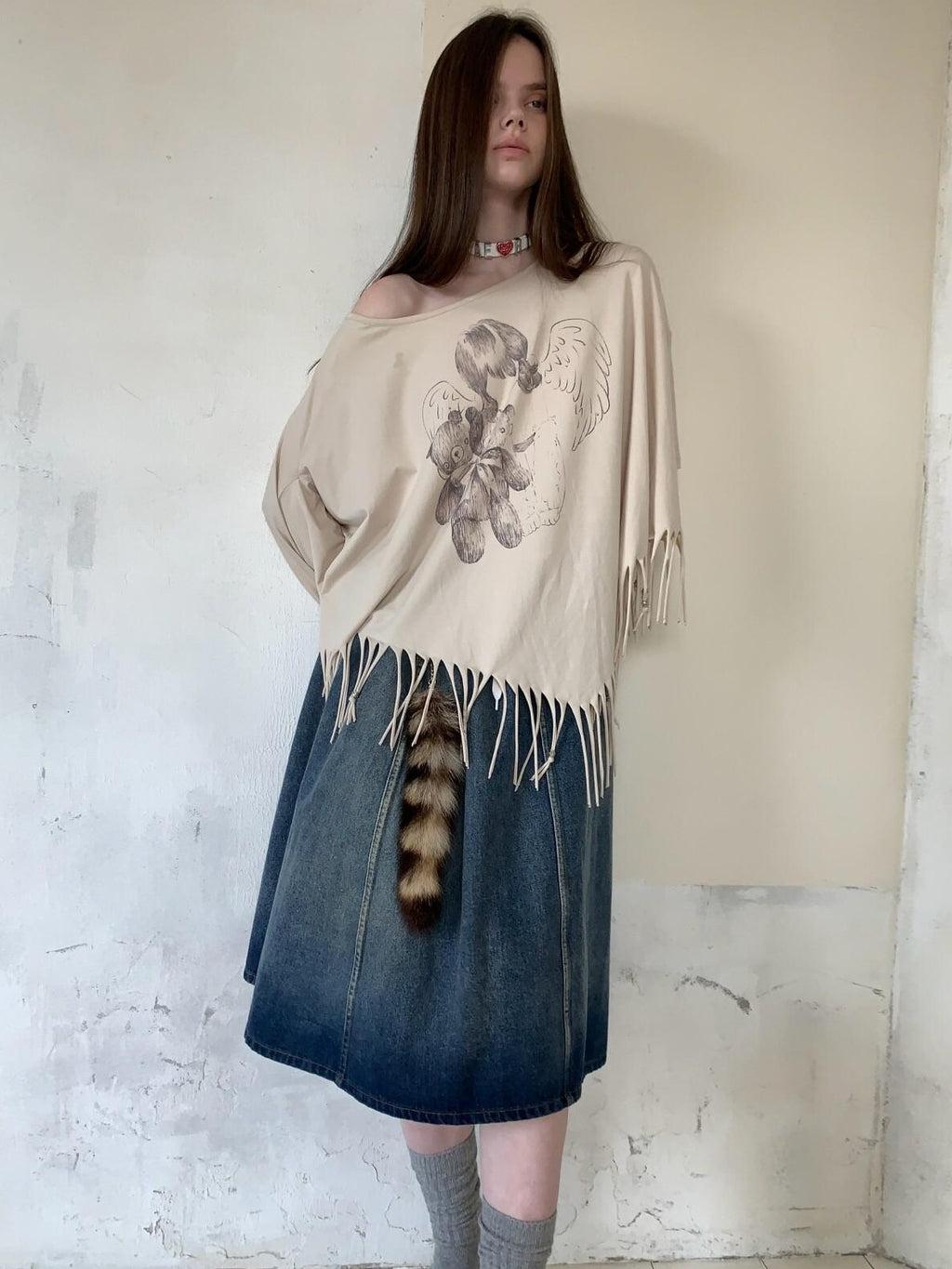 UNIVERSE Washed Denim Flared Tie Waist Vintage Women's Cotton A-line Skirts