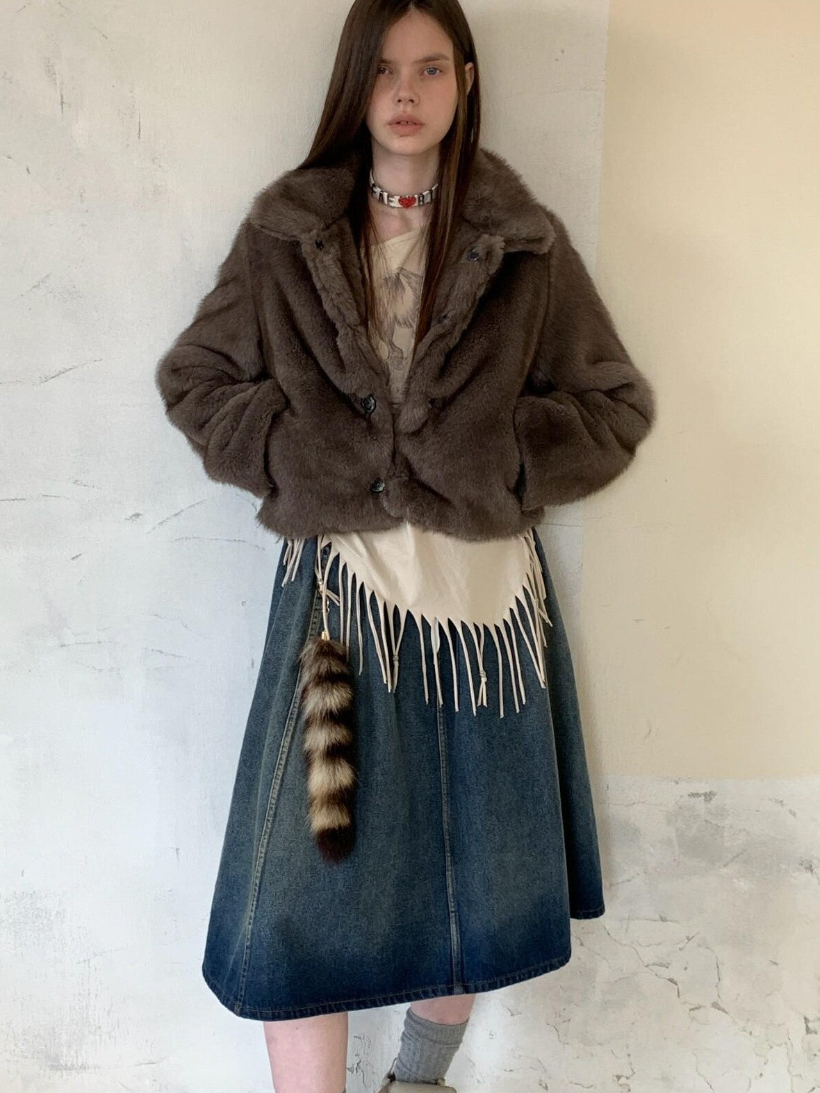 UNIVERSE Washed Denim Flared Tie Waist Vintage Women's Cotton A-line Skirts