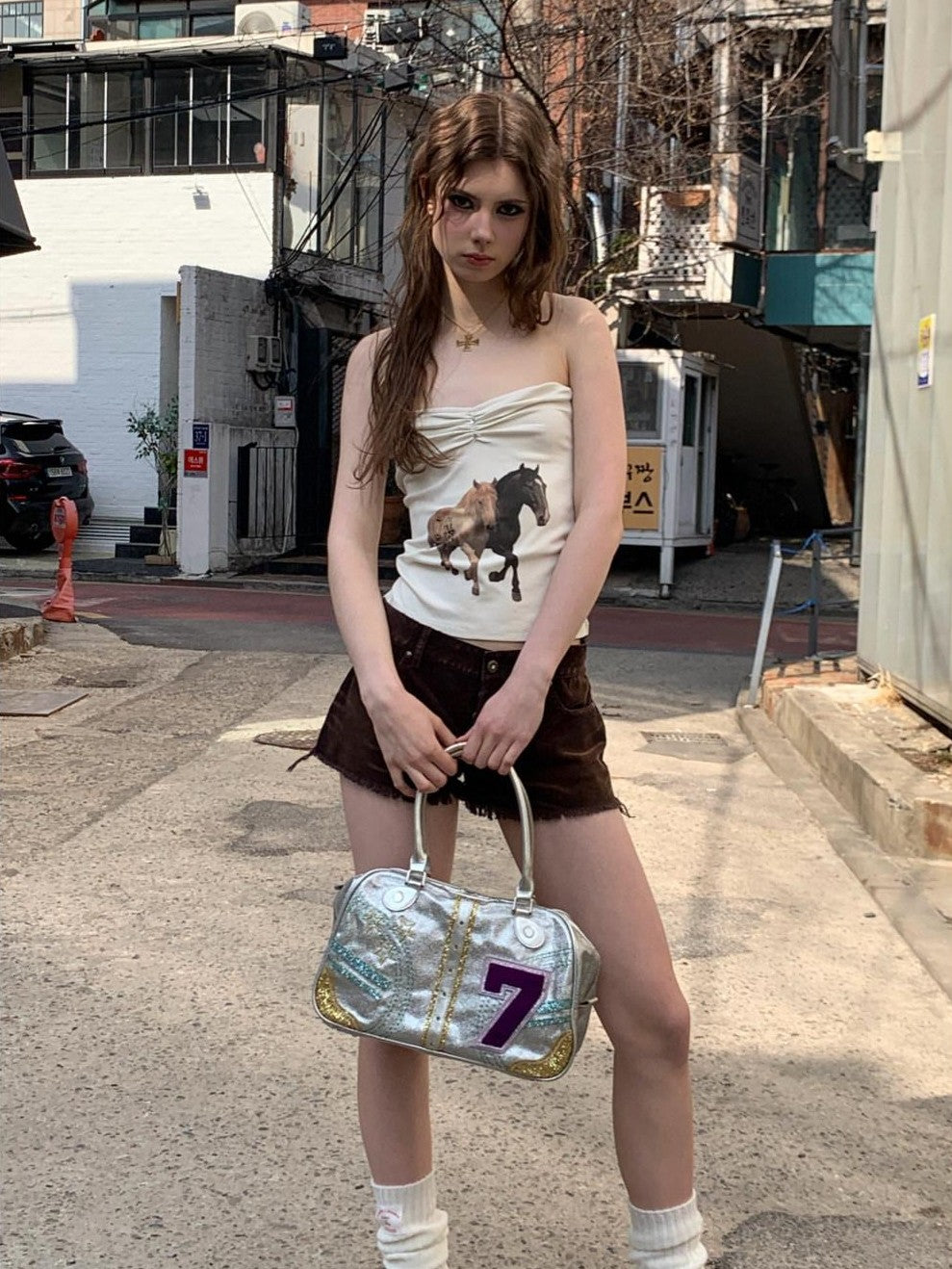 UNIVERSE Washed Green Vintage Slim Elastic Waist Women's Leather Shorts