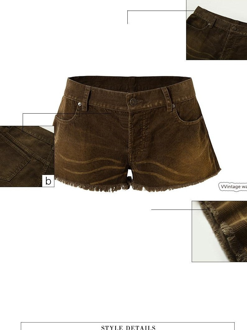 UNIVERSE Washed Green Vintage Slim Elastic Waist Women's Leather Shorts