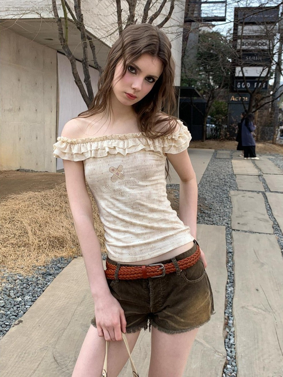 UNIVERSE Washed Green Vintage Slim Elastic Waist Women's Leather Shorts