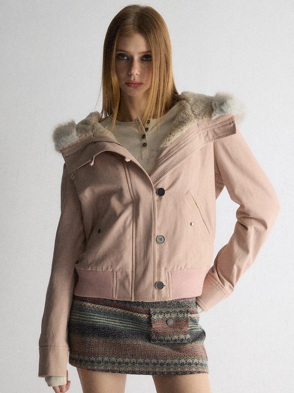 UNIVERSE Washed Hooded Fur Collar Cropped Loose Women's Puffer Jackets
