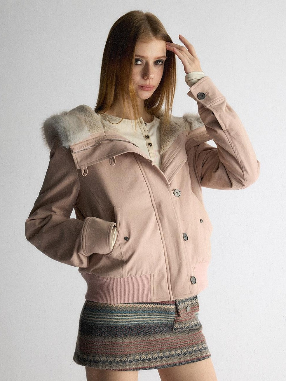 UNIVERSE Washed Hooded Fur Collar Cropped Loose Women's Puffer Jackets
