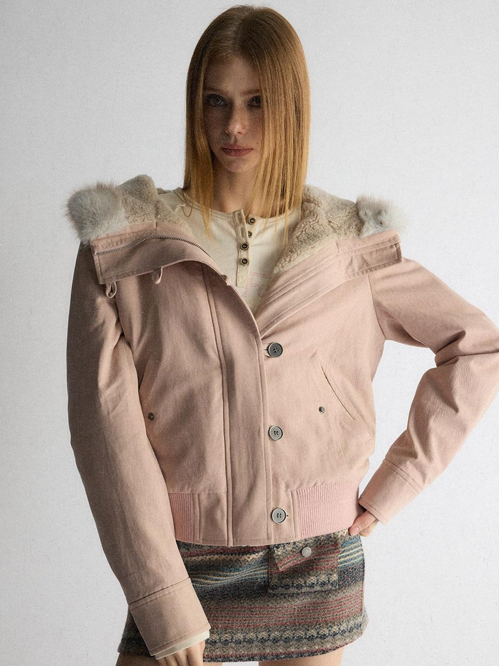 UNIVERSE Washed Hooded Fur Collar Cropped Loose Women's Puffer Jackets