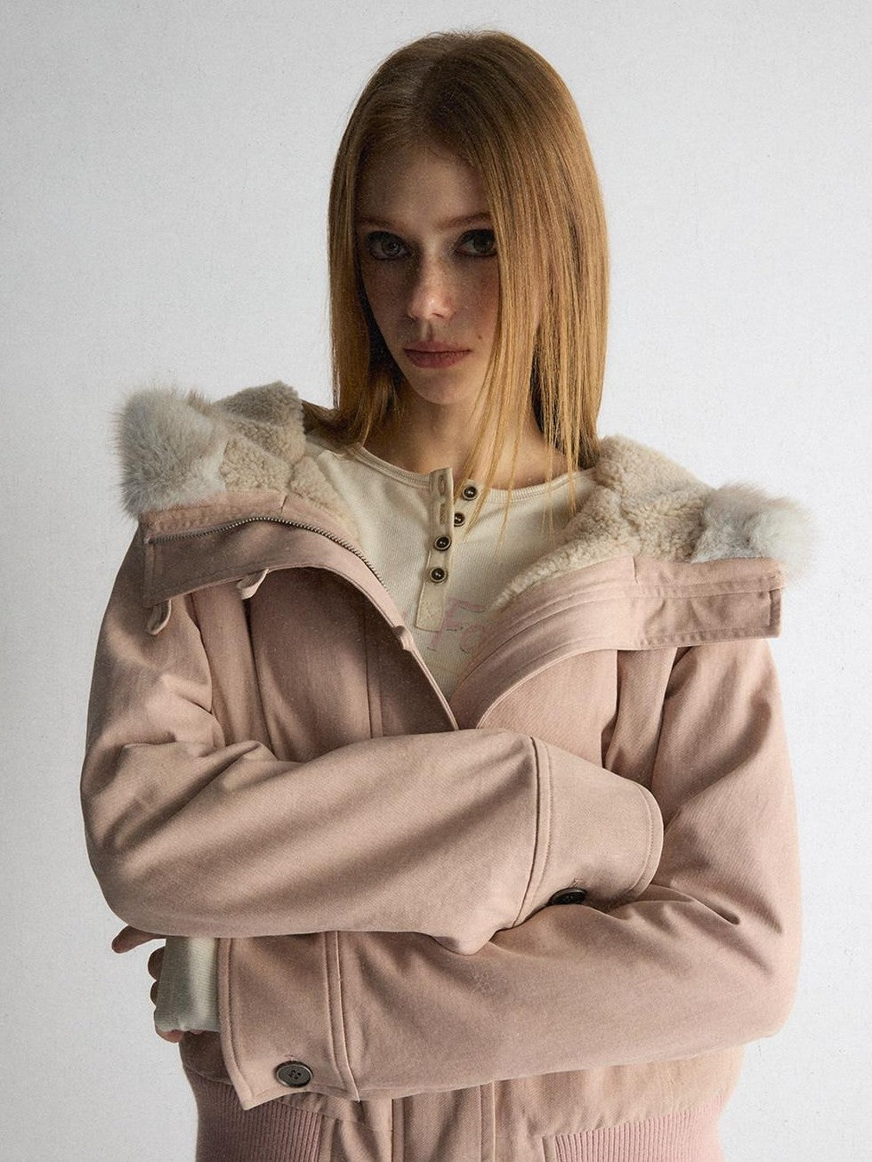 UNIVERSE Washed Hooded Fur Collar Cropped Loose Women's Puffer Jackets