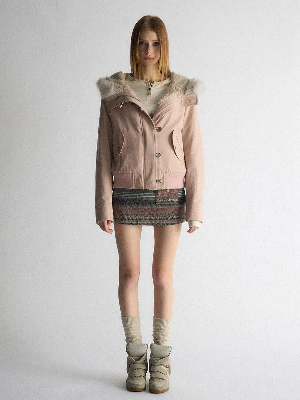 UNIVERSE Washed Hooded Fur Collar Cropped Loose Women's Puffer Jackets