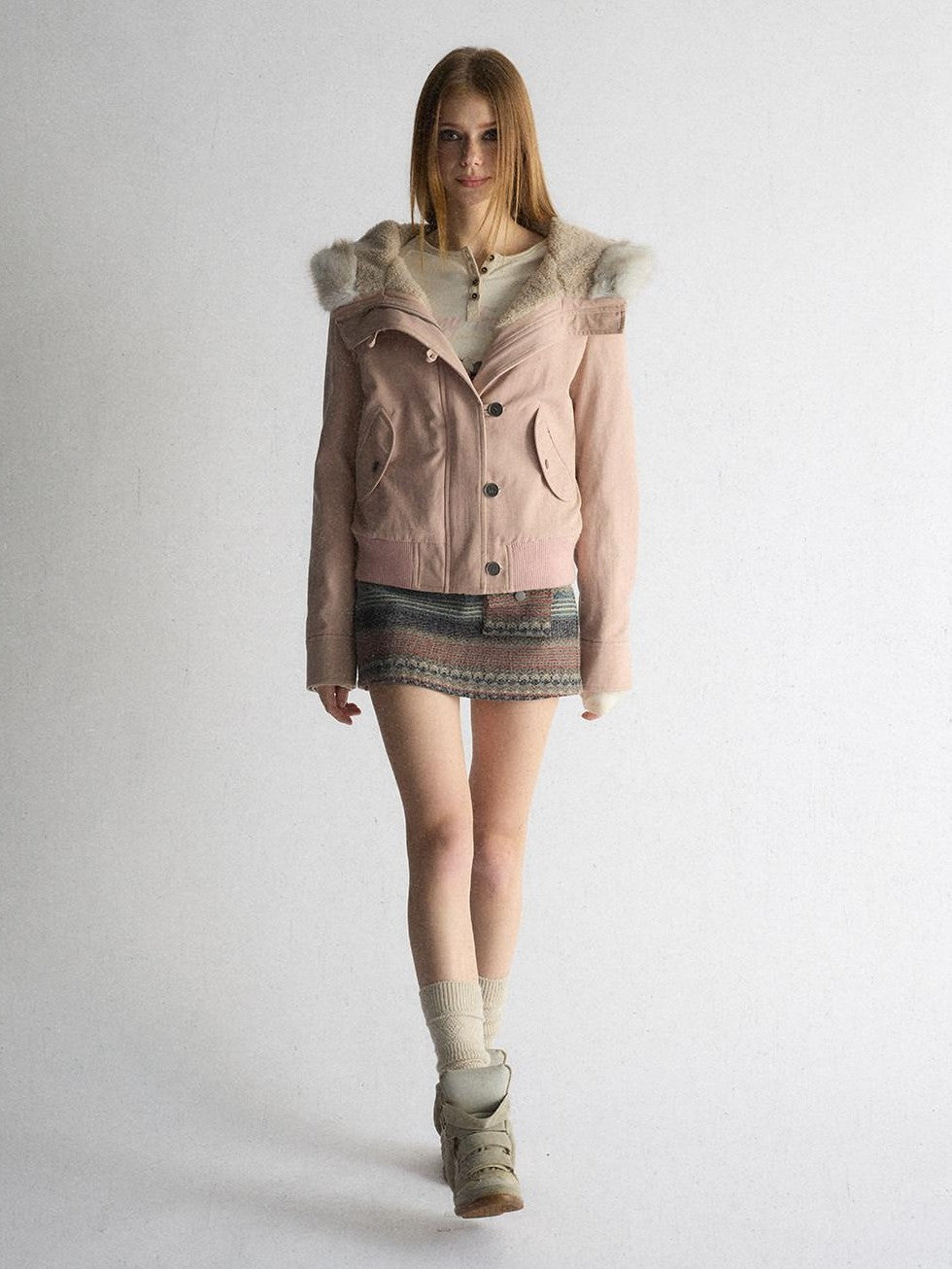 UNIVERSE Washed Hooded Fur Collar Cropped Loose Women's Puffer Jackets