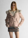 UNIVERSE Washed Hooded Fur Collar Cropped Loose Women's Puffer Jackets