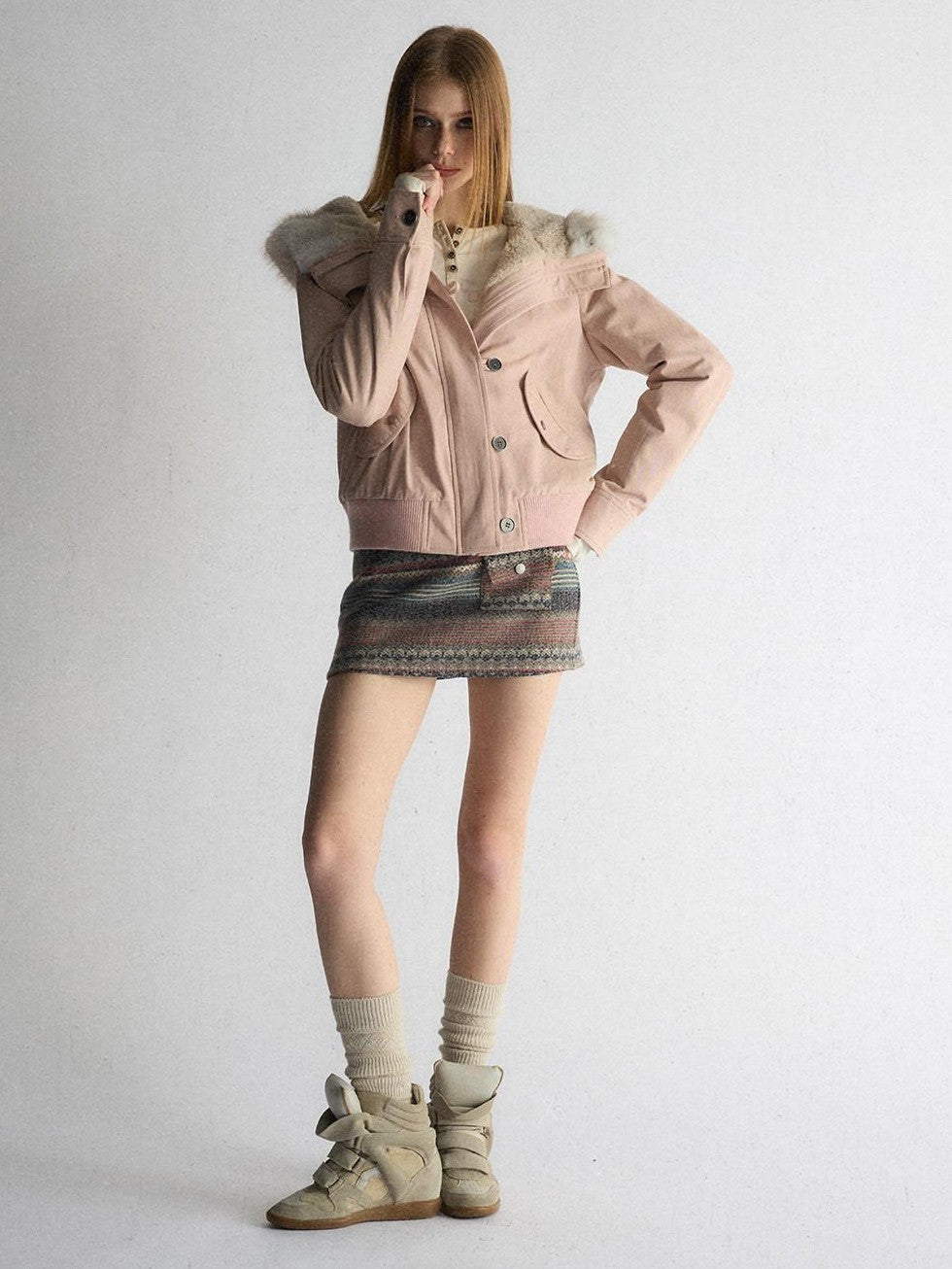 UNIVERSE Washed Hooded Fur Collar Cropped Loose Women's Puffer Jackets