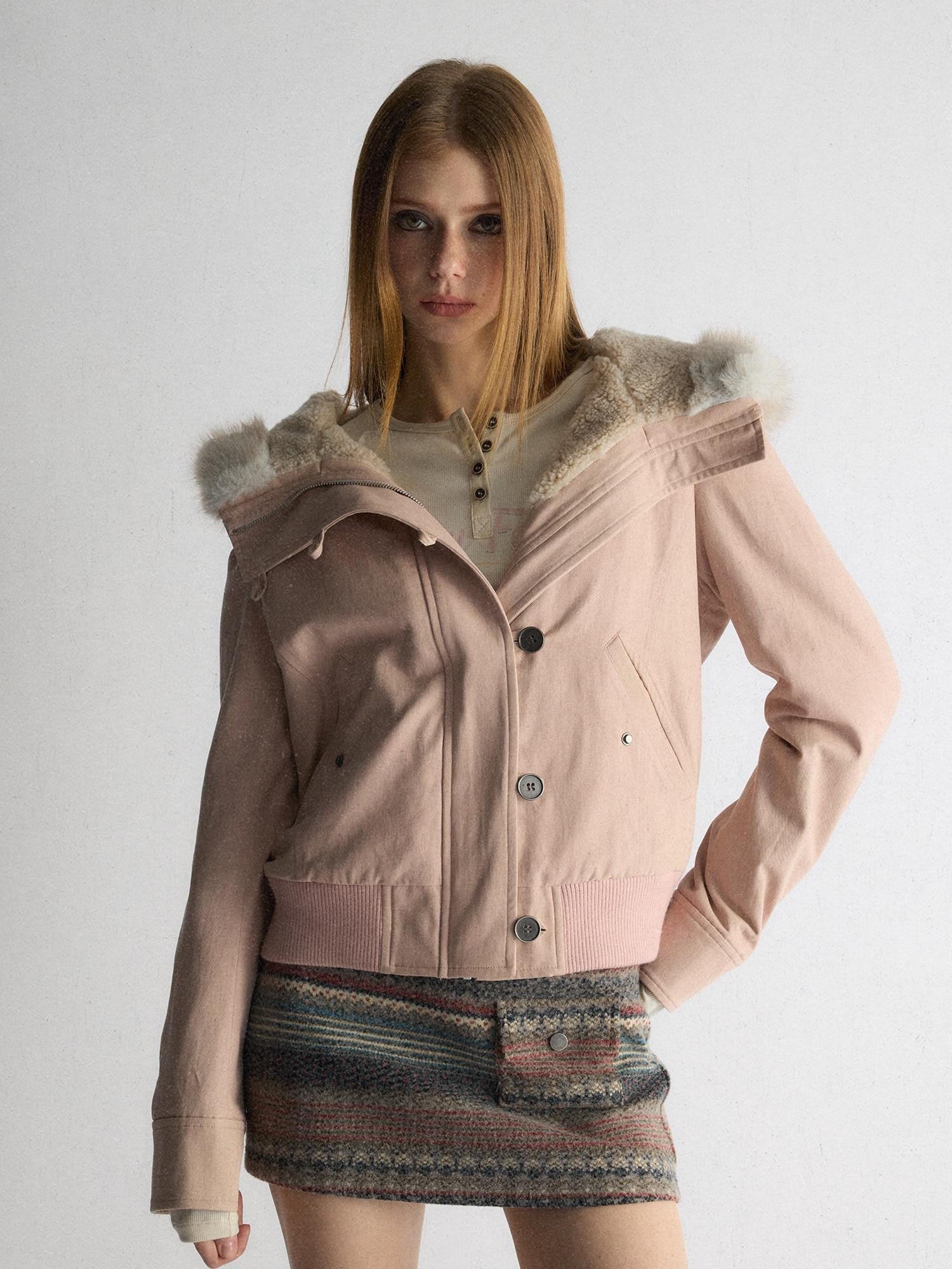 UNIVERSE Washed Hooded Fur Collar Cropped Loose Women's Puffer Jackets