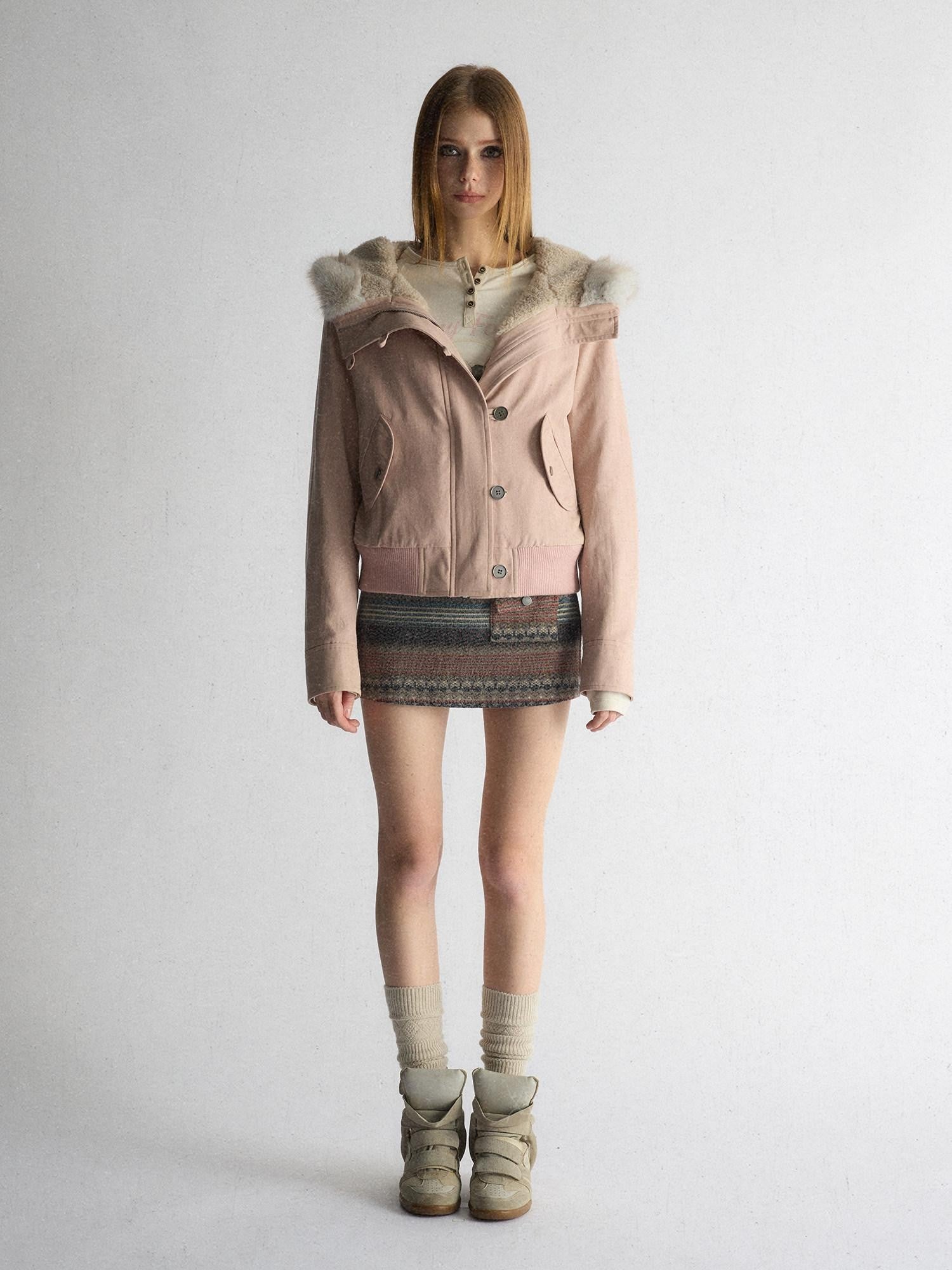UNIVERSE Washed Hooded Fur Collar Cropped Loose Women's Puffer Jackets