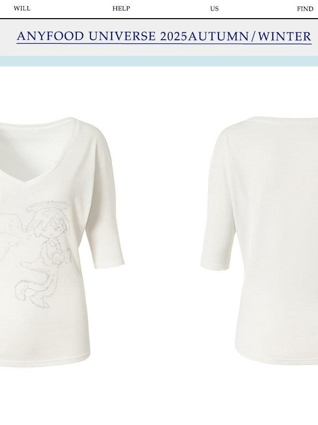 UNIVERSE White Angel Cross Print V-neck Women's Lyocell Off-shoulder T-shirts