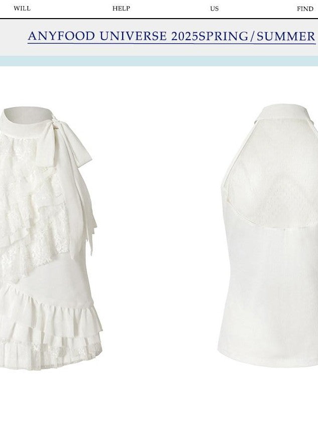 UNIVERSE White Romantic Layered Lace Women's Polyester Blend Halter Tops