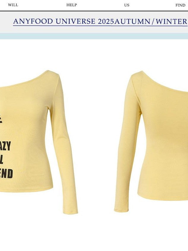 UNIVERSE Yellow Cross Print One Shoulder Women's Lyocell Blend Long Sleeve T-shirts