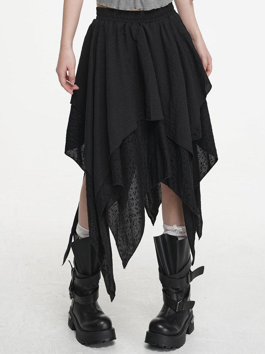 VEEMIX Artistic Asymmetrical Low Waist Elastic Aline Women's Polyester Midi Skirts