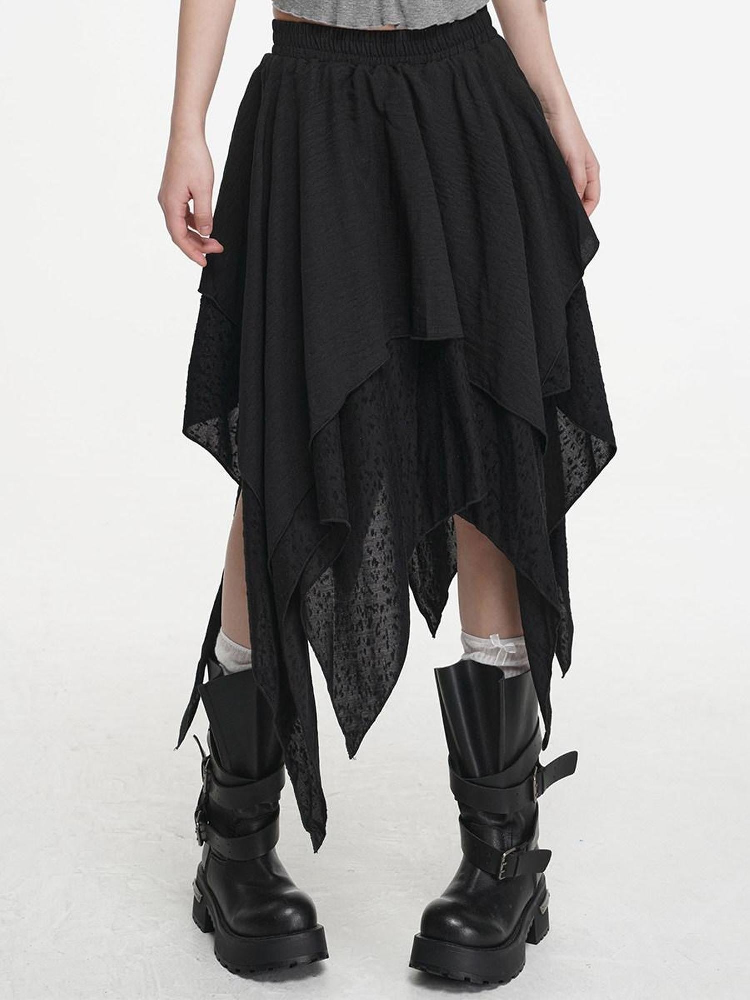 VEEMIX Artistic Asymmetrical Low Waist Elastic Aline Women's Polyester Midi Skirts