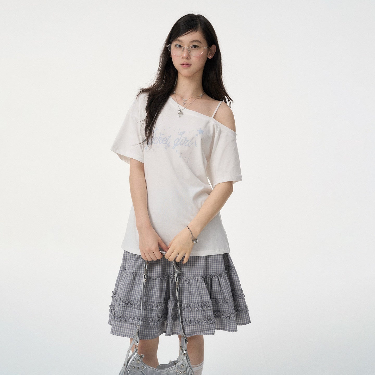 VEEMIX_Asymmetric_Letter_Print_Women's_Tencel_Cotton_Blend_Off-shoulder_T-shirts_1046176102421_MISSTT
