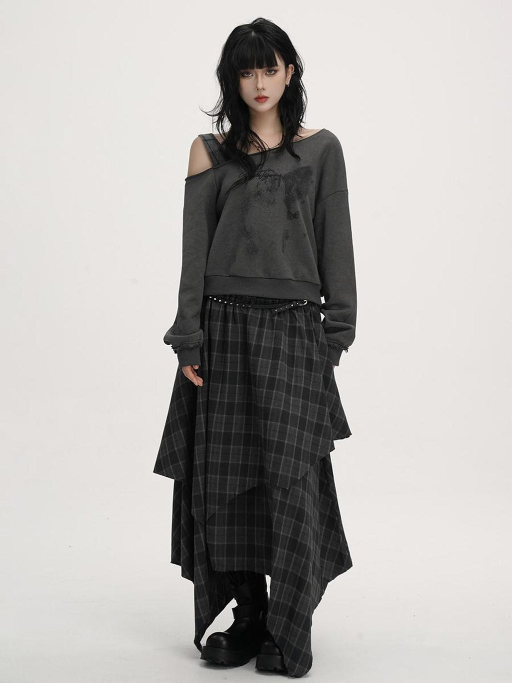 VEEMIX Asymmetric One Shoulder Loose Women's Solid Color Streetwear Sweatshirts