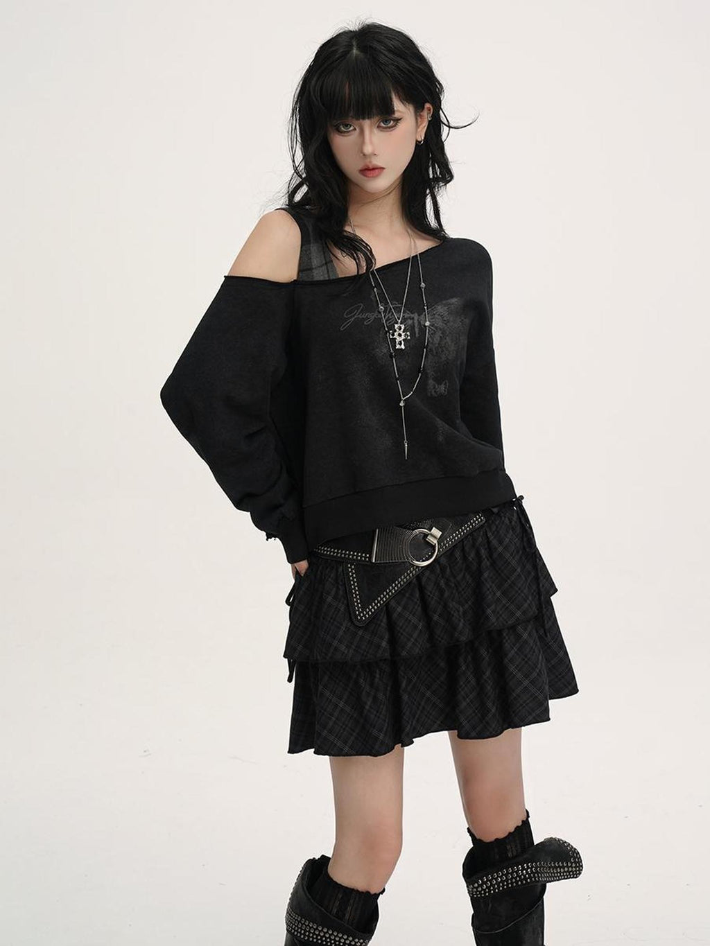 VEEMIX Asymmetric One Shoulder Loose Women's Solid Color Streetwear Sweatshirts
