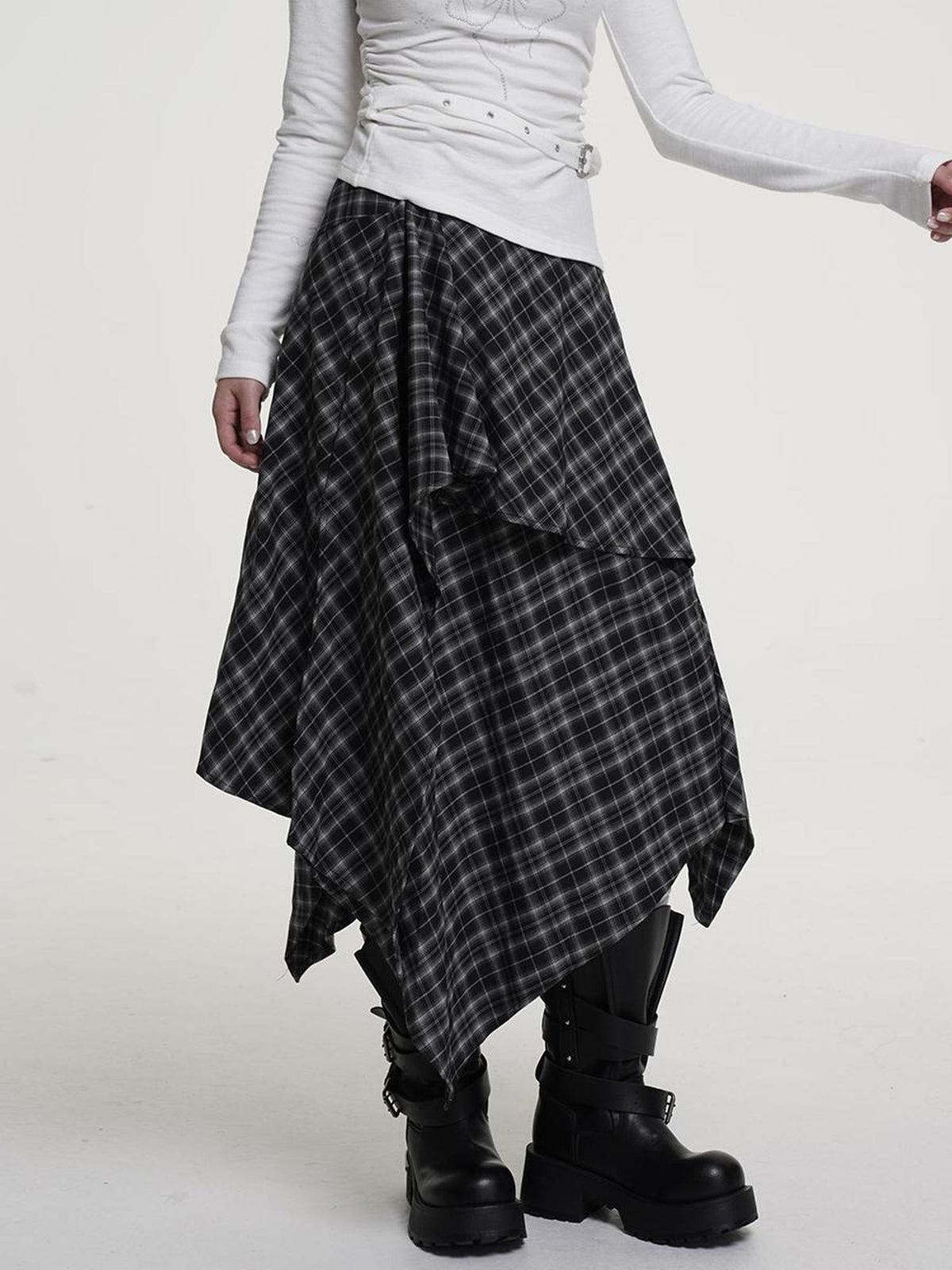 VEEMIX Asymmetric Plaid Low Waist Polyester Women's Maxi Skirts