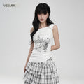 VEEMIX_Asymmetric_Slanted_Neck_Cinched_Waist_Letter_Print_Women's_Off-shoulder_T-shirts_1044538900152_MISSTT