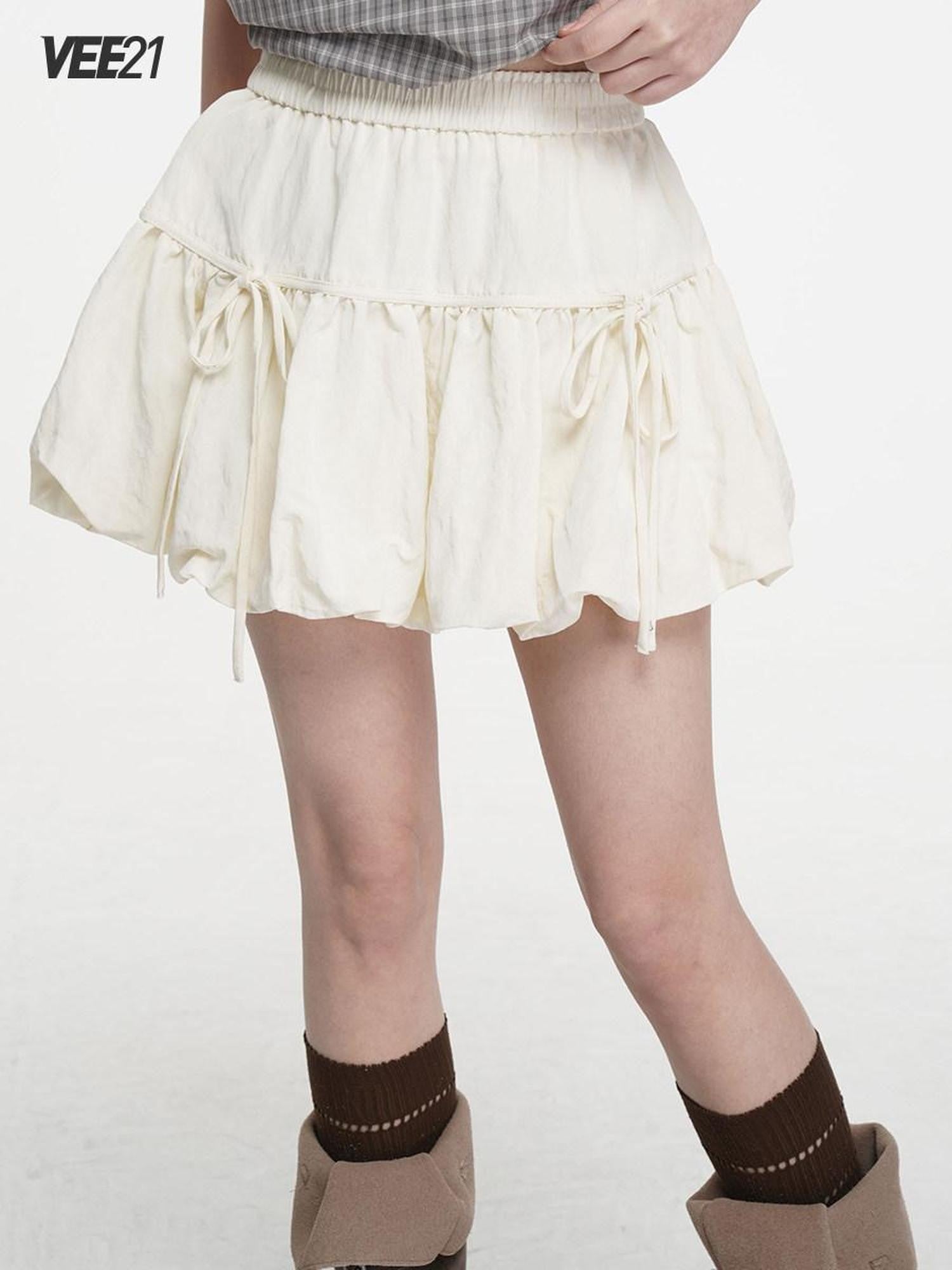 VEEMIX Ballet Flower Bud Puff Double Tie Women's Cotton Nylon Low Waist Mini Skirts