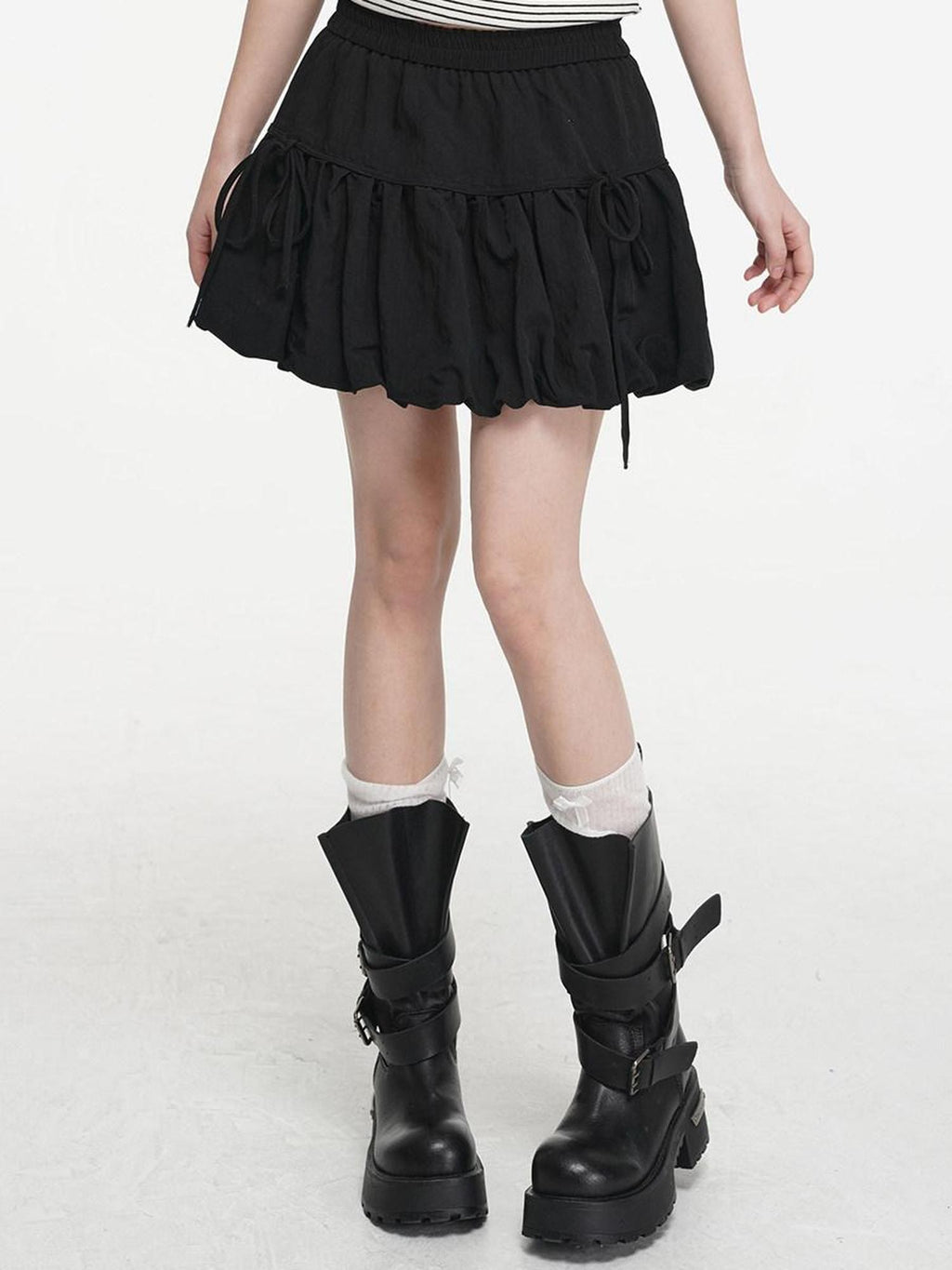 VEEMIX Ballet Flower Bud Puff Double Tie Women's Cotton Nylon Low Waist Mini Skirts