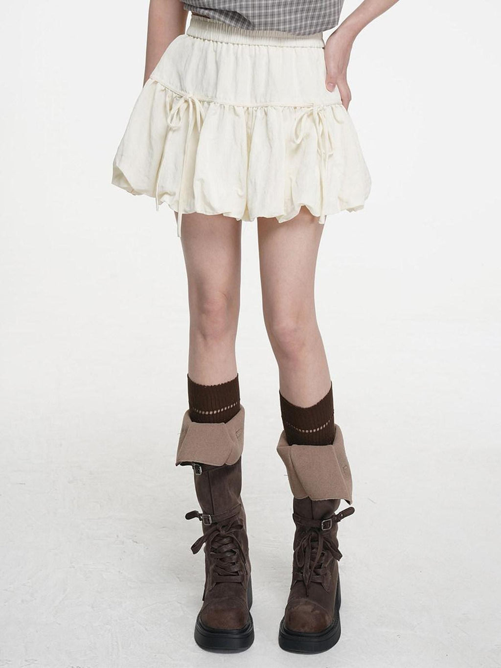 VEEMIX Ballet Flower Bud Puff Double Tie Women's Cotton Nylon Low Waist Mini Skirts