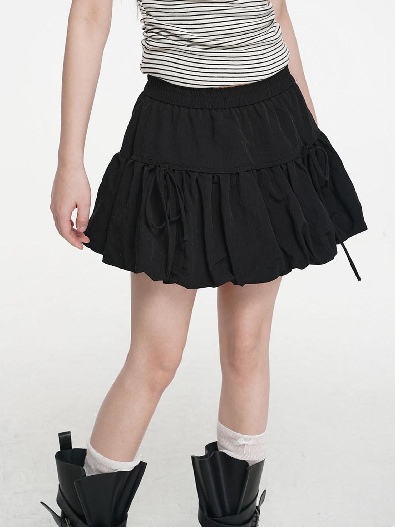VEEMIX Ballet Flower Bud Puff Double Tie Women's Cotton Nylon Low Waist Mini Skirts