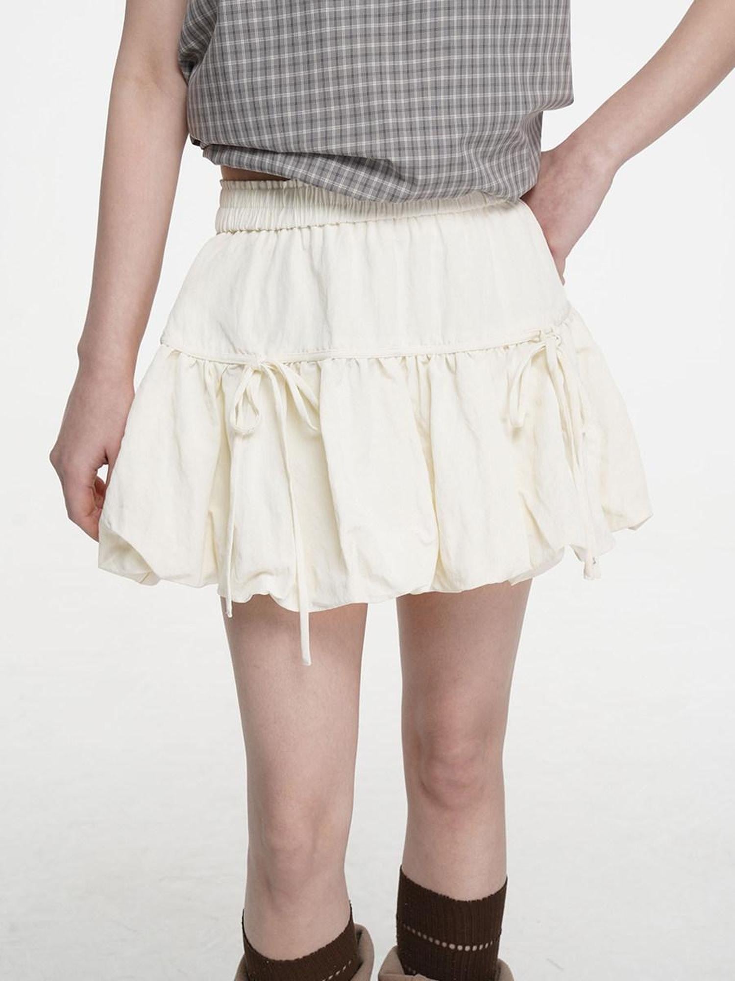 VEEMIX Ballet Flower Bud Puff Double Tie Women's Cotton Nylon Low Waist Mini Skirts
