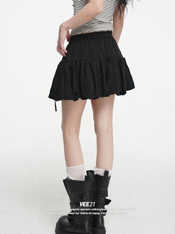 VEEMIX Ballet Flower Bud Puff Double Tie Women's Cotton Nylon Low Waist Mini Skirts