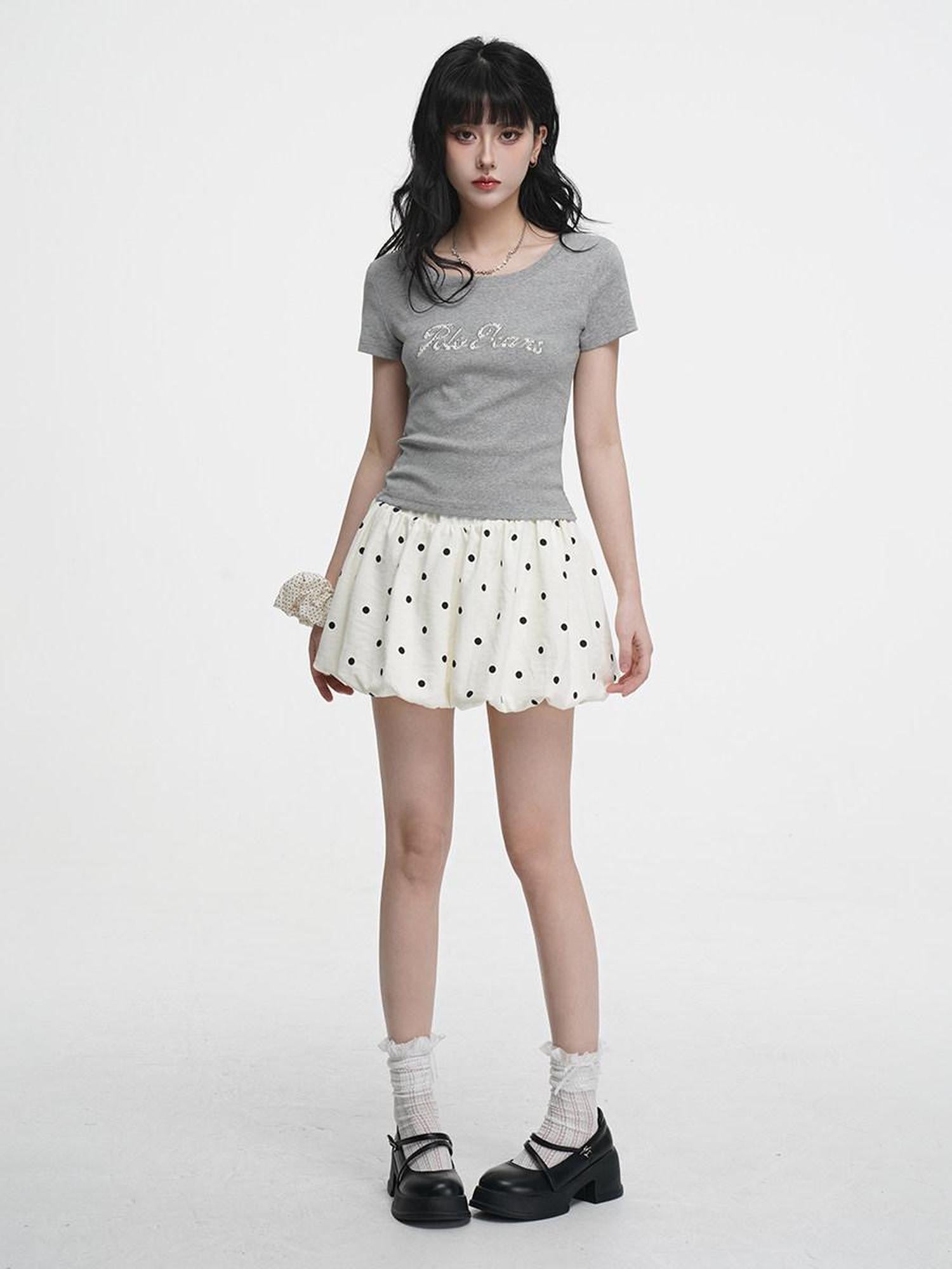 VEEMIX Ballet Polka Dot Pleated Puff A Line Women's Polyester Mini Skirts