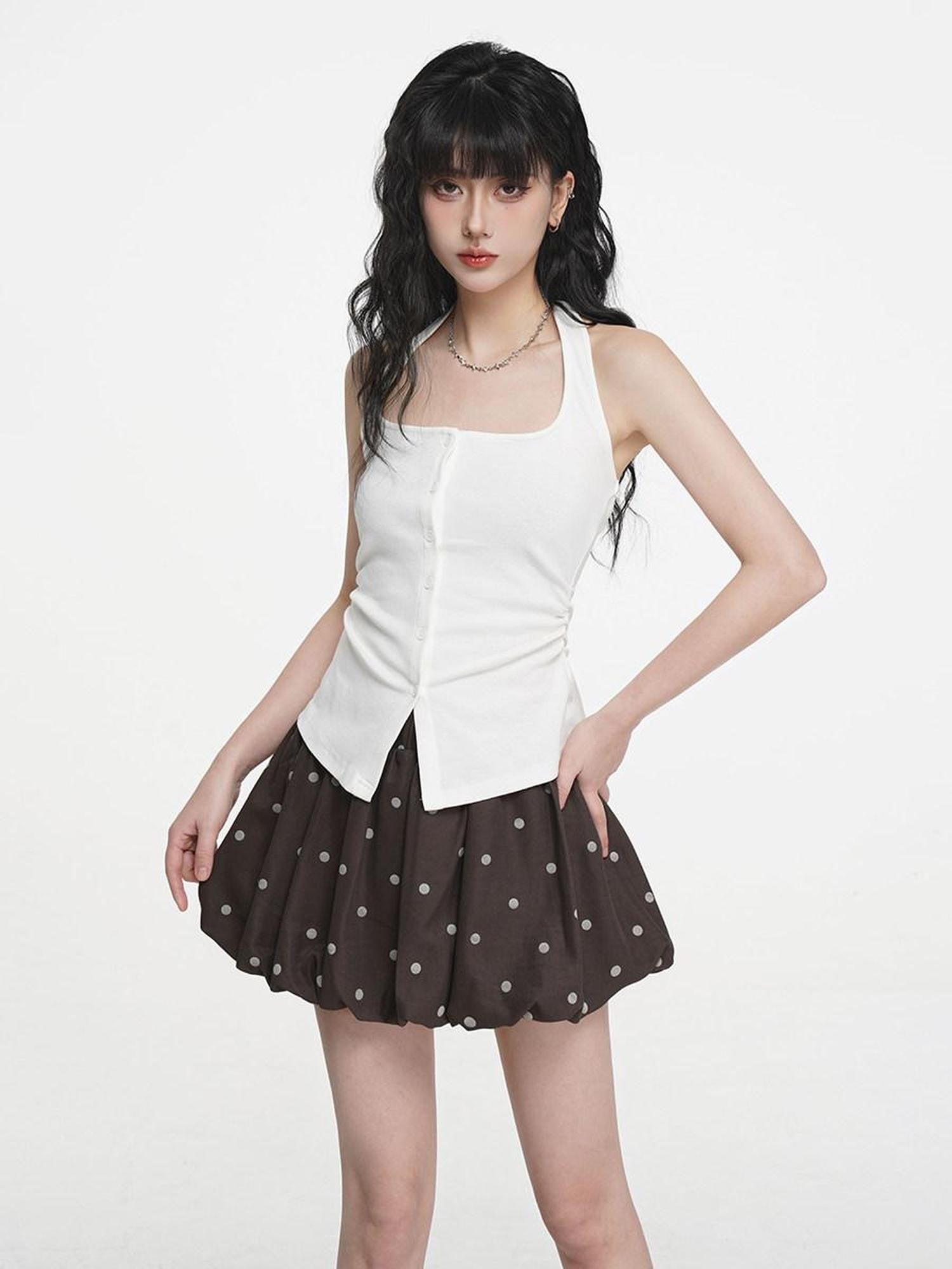 VEEMIX Ballet Polka Dot Pleated Puff A Line Women's Polyester Mini Skirts