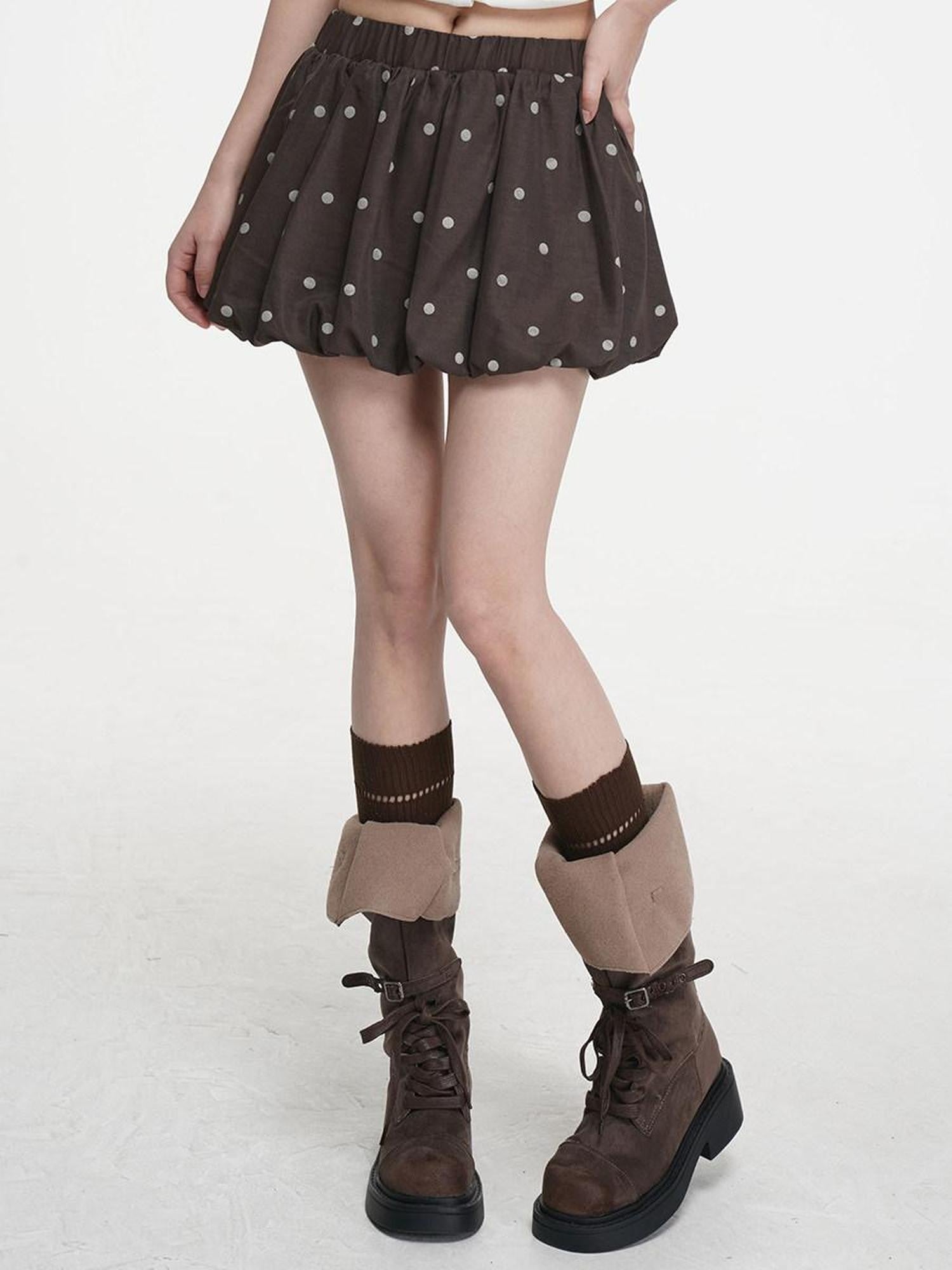 VEEMIX Ballet Polka Dot Pleated Puff A Line Women's Polyester Mini Skirts