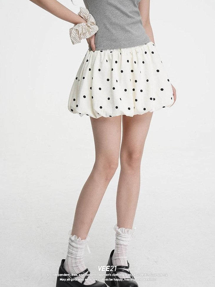 VEEMIX Ballet Polka Dot Pleated Puff A Line Women's Polyester Mini Skirts