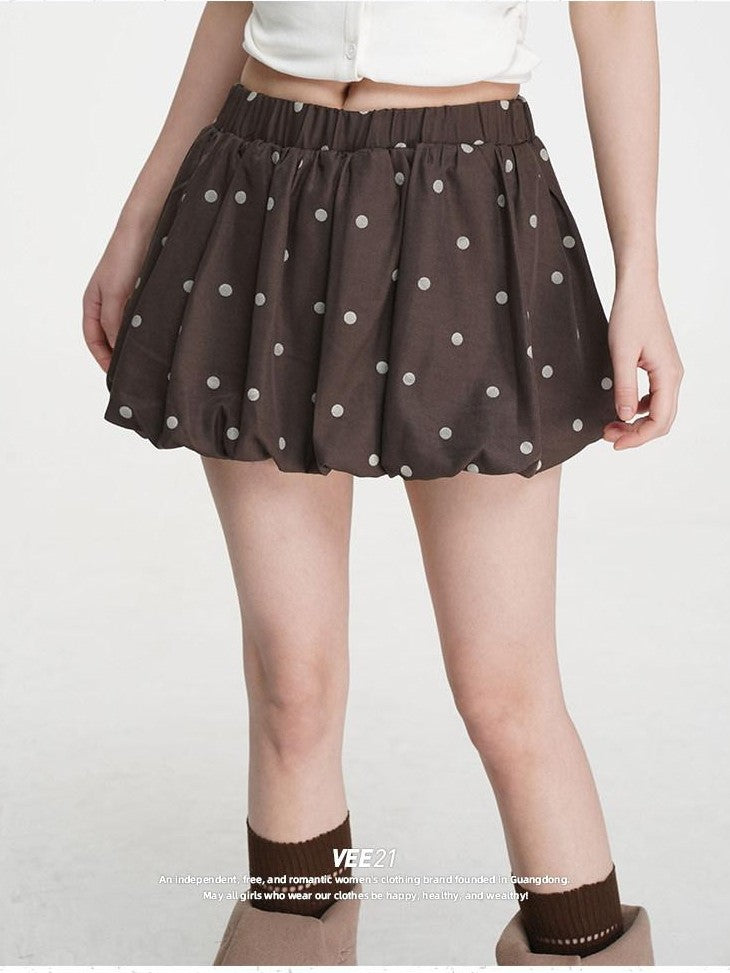 VEEMIX Ballet Polka Dot Pleated Puff A Line Women's Polyester Mini Skirts