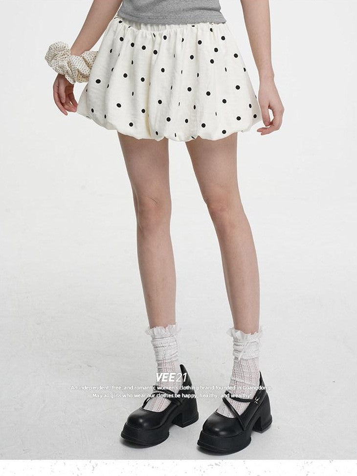 VEEMIX Ballet Polka Dot Pleated Puff A Line Women's Polyester Mini Skirts