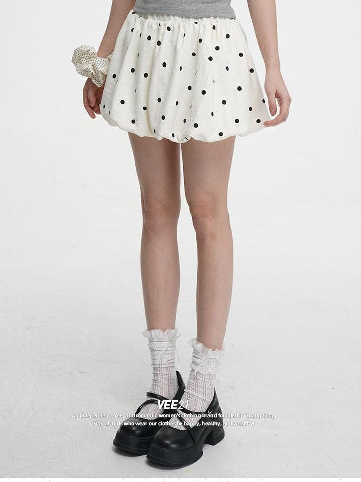 VEEMIX Ballet Polka Dot Pleated Puff A Line Women's Polyester Mini Skirts