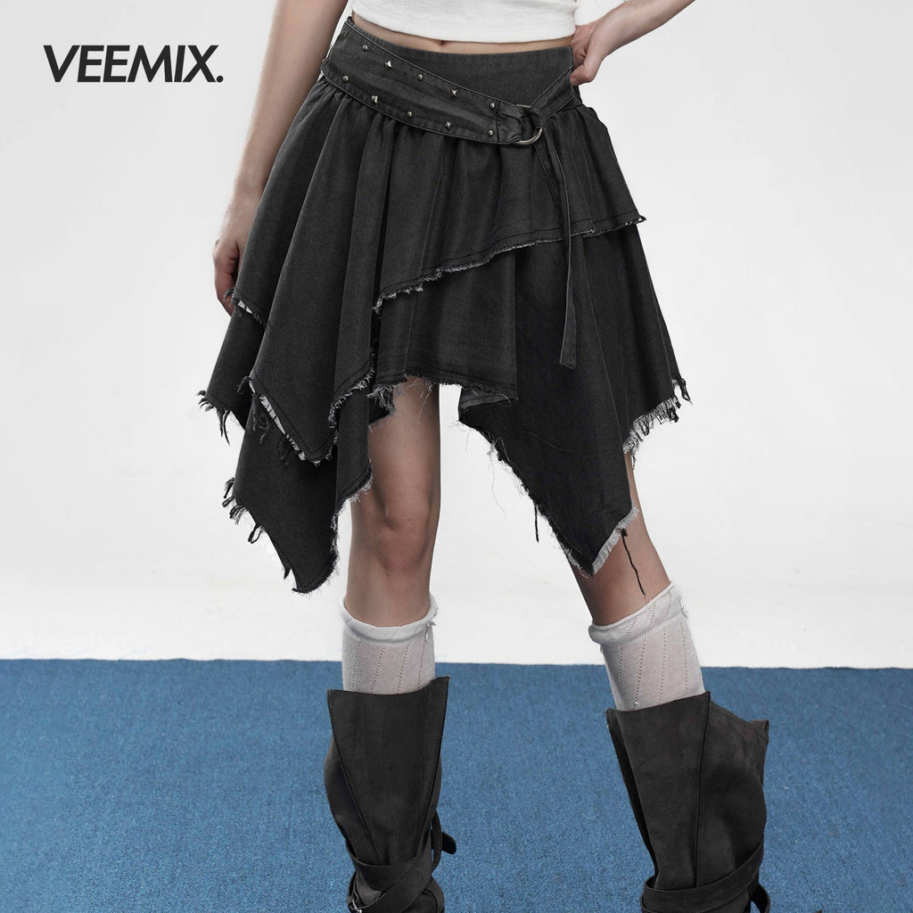 VEEMIX_Black_Asymmetric_Raw_Hem_Punk_Women's_Cotton_Mini_Skirts_1046047449234_MISSTT