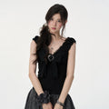 VEEMIX_Black_Bow_Lace_V-neck_Women's_Polyester_Cotton_Spandex_Tank_Tops_1054399650498_MISSTT