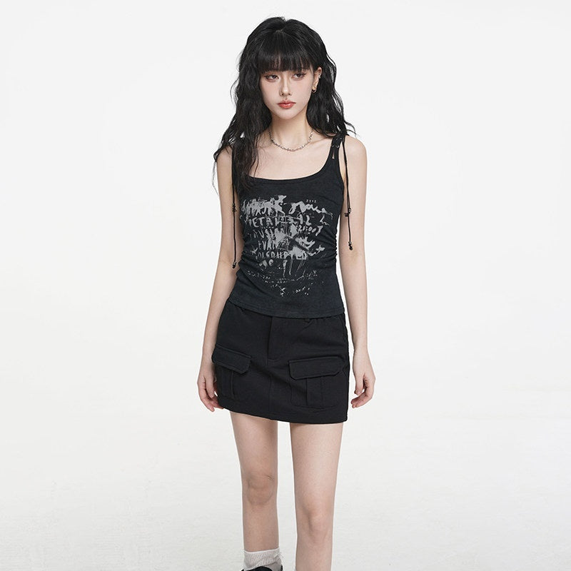 VEEMIX_Black_Distressed_Printed_Waist_Cinch_U_Neck_Slim_Short_Women's_Stretch_Tank_Tops_1022697664396_MISSTT